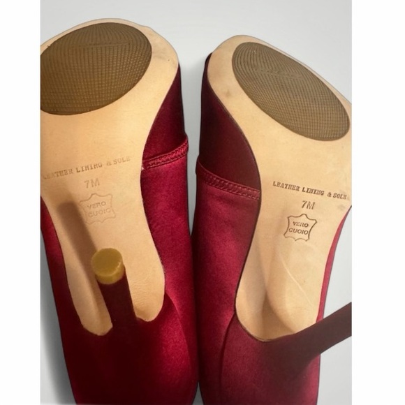 NEW LEON MAX PIKA SATIN & LEATHER WRAP PEEP TOE PUMPS in Bordeaux Size 7 NWOB - Picture 10 of 12